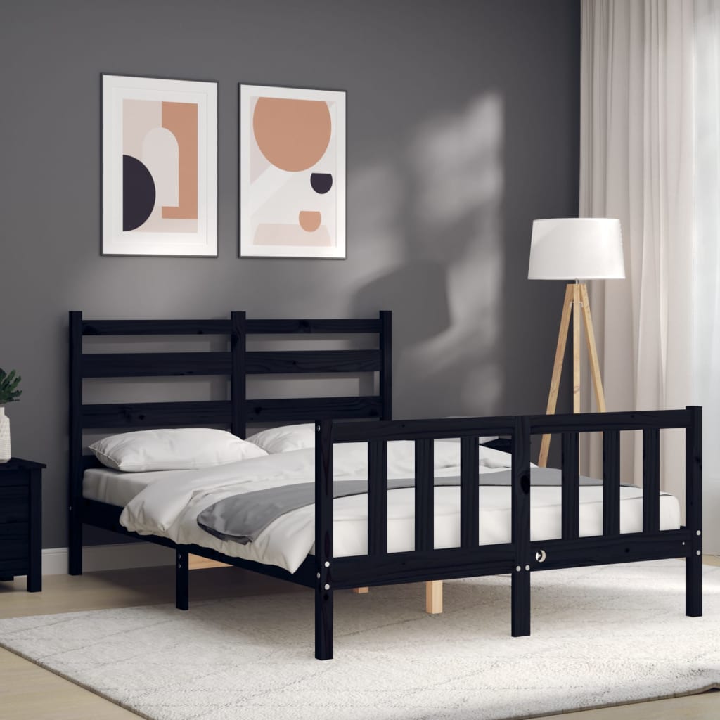 Bed Frame with Headboard Black 137x187 cm Double Solid Wood