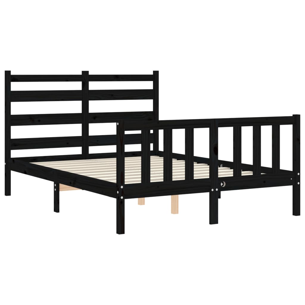 Bed Frame with Headboard Black 137x187 cm Double Solid Wood