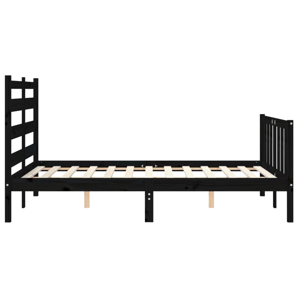 Bed Frame with Headboard Black 137x187 cm Double Solid Wood