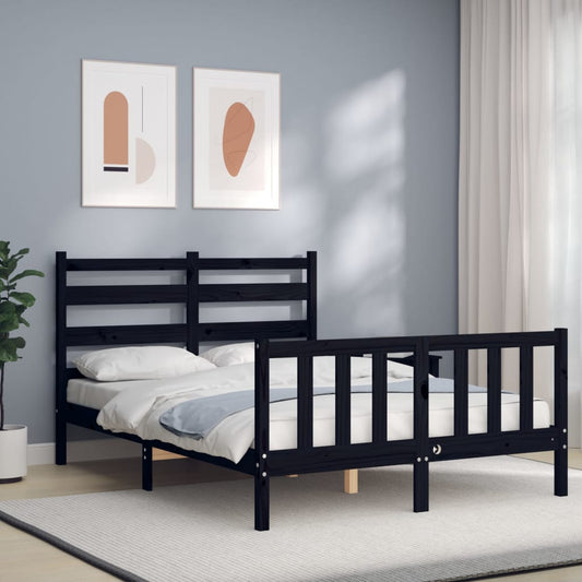 Bed Frame with Headboard Black 137x187 cm Double Solid Wood