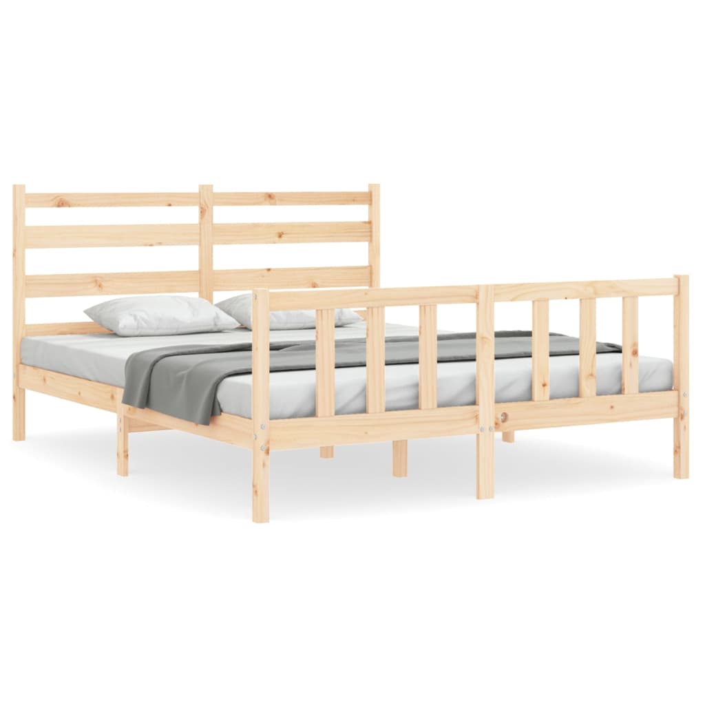 Bed Frame with Headboard 153x203 cm Queen Solid Wood