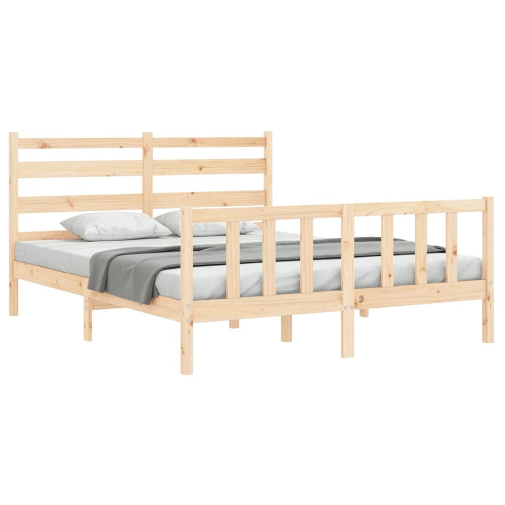 Bed Frame with Headboard 153x203 cm Queen Solid Wood