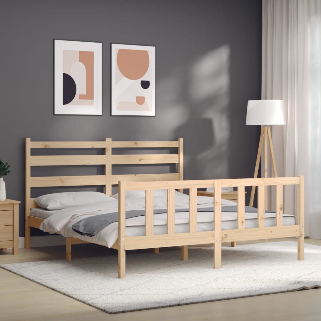 Bed Frame with Headboard 153x203 cm Queen Solid Wood