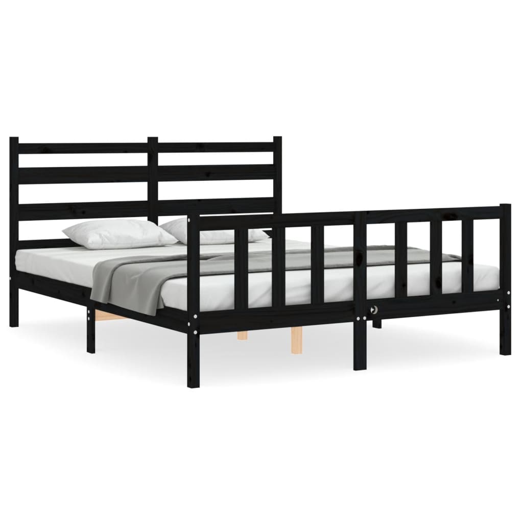 Bed Frame with Headboard Black 153x203 cm Queen Solid Wood