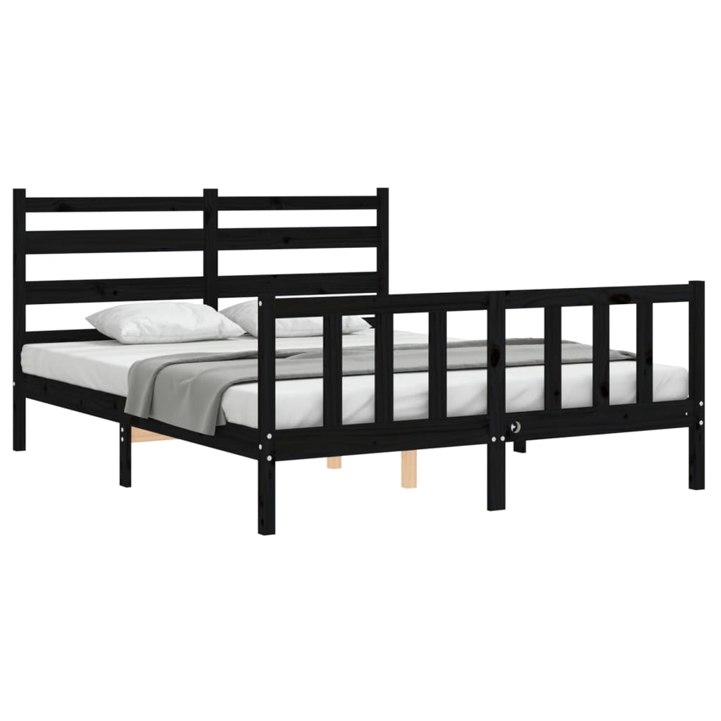 Bed Frame with Headboard Black 153x203 cm Queen Solid Wood