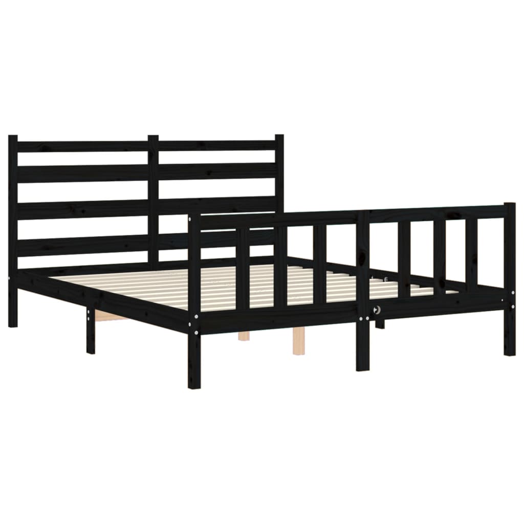 Bed Frame with Headboard Black 153x203 cm Queen Solid Wood