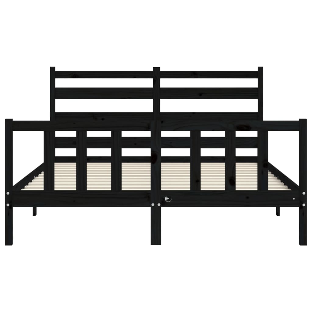 Bed Frame with Headboard Black 153x203 cm Queen Solid Wood