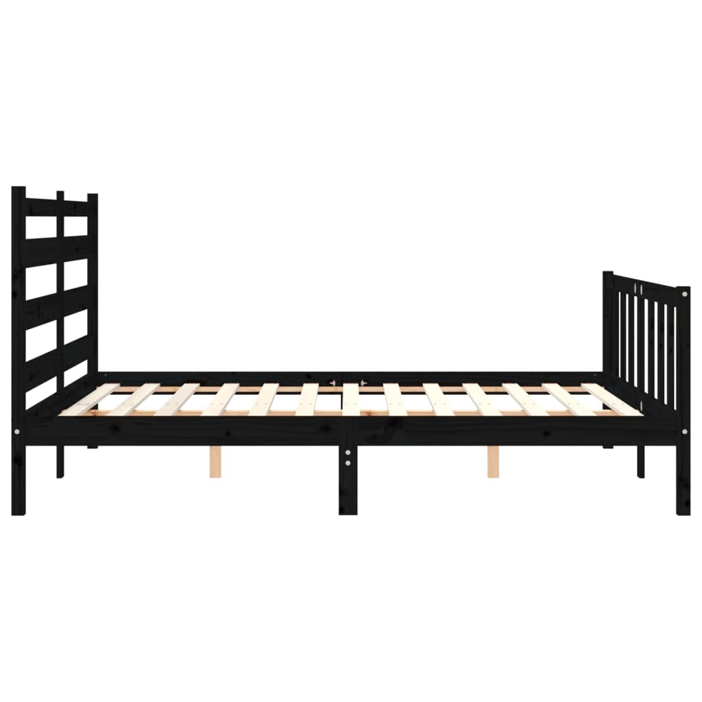 Bed Frame with Headboard Black 153x203 cm Queen Solid Wood