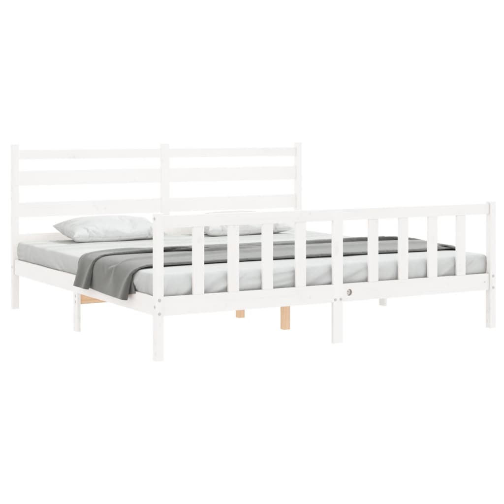 Bed Frame with Headboard White 183x203 cm King Solid Wood