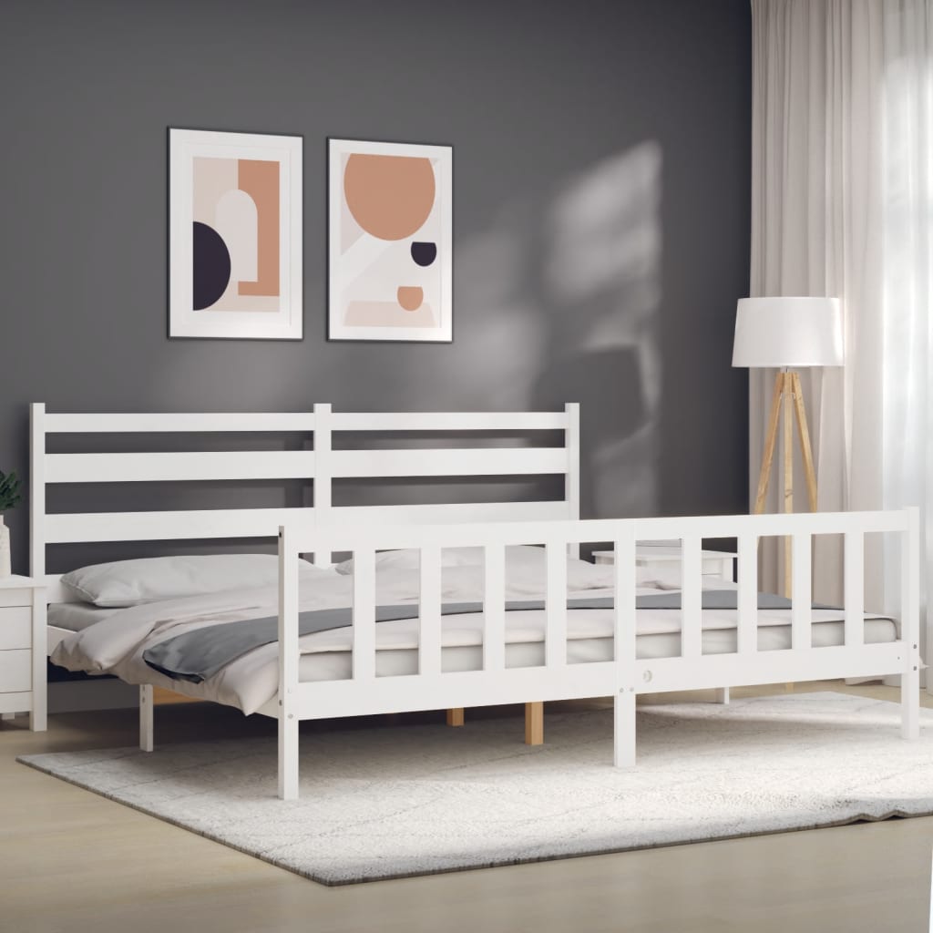 Bed Frame with Headboard White 183x203 cm King Solid Wood