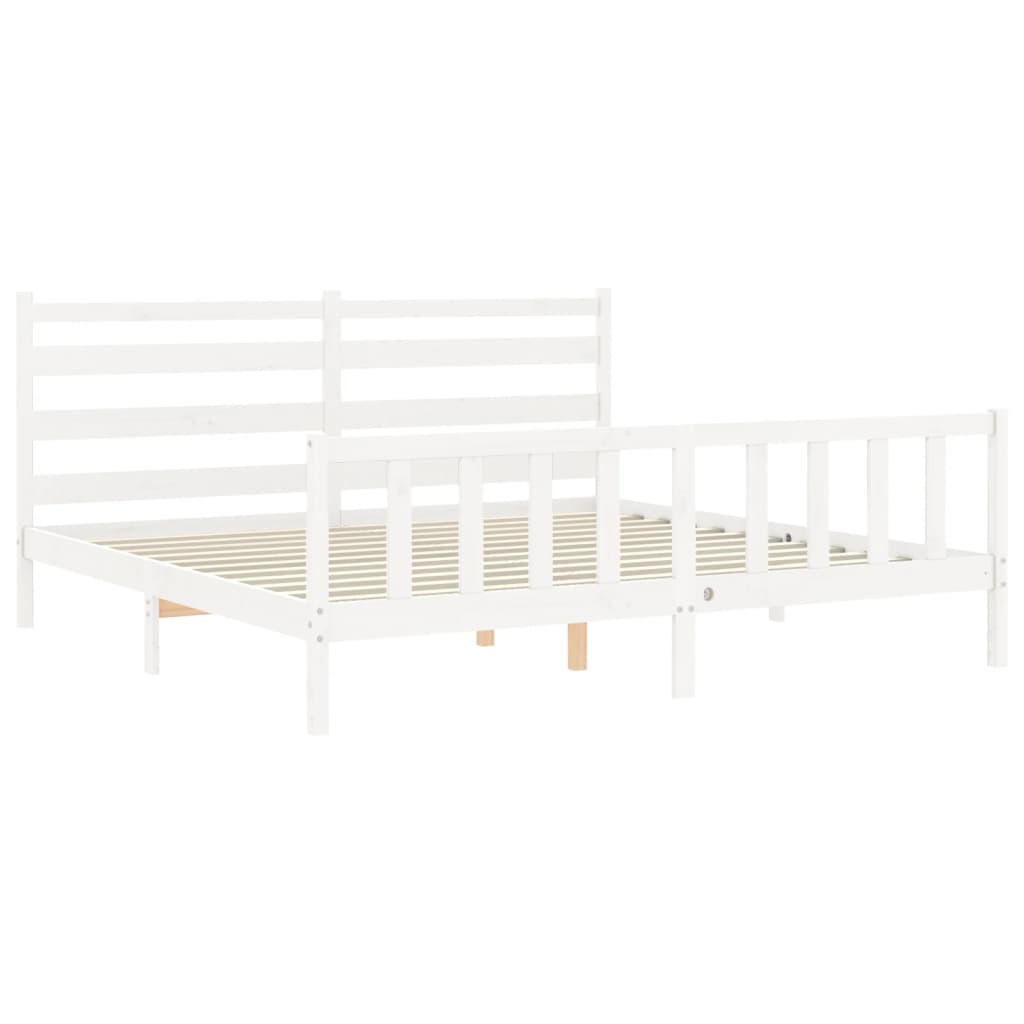 Bed Frame with Headboard White 183x203 cm King Solid Wood