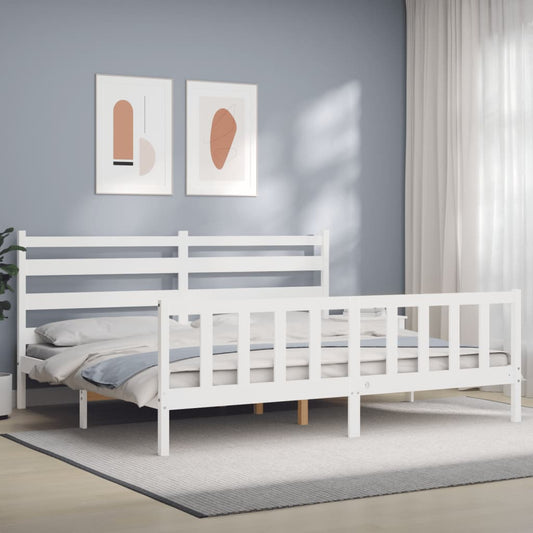 Bed Frame with Headboard White 183x203 cm King Solid Wood