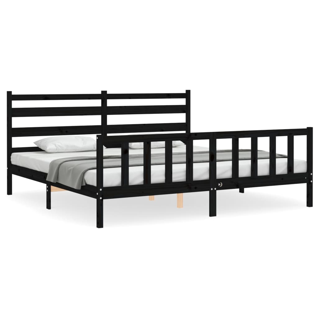 Bed Frame with Headboard Black 183x203 cm King Solid Wood