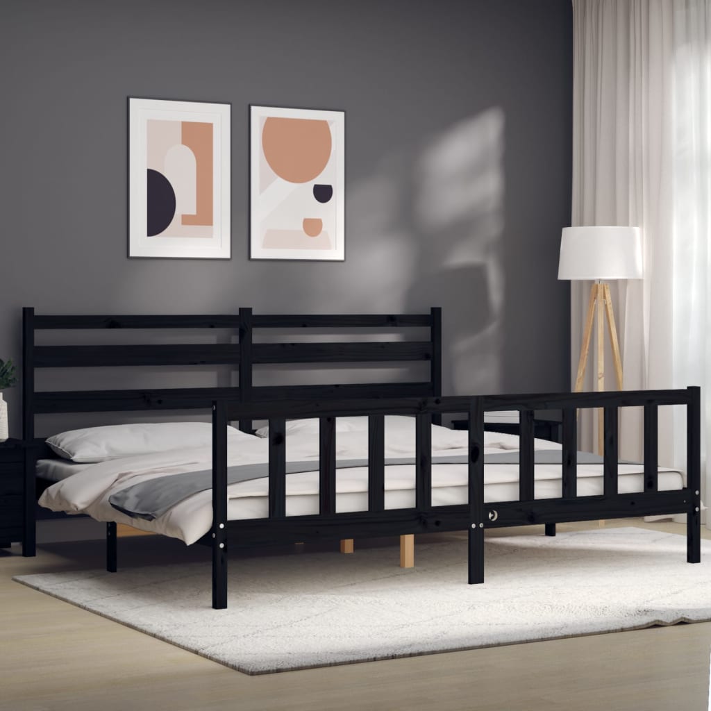 Bed Frame with Headboard Black 183x203 cm King Solid Wood