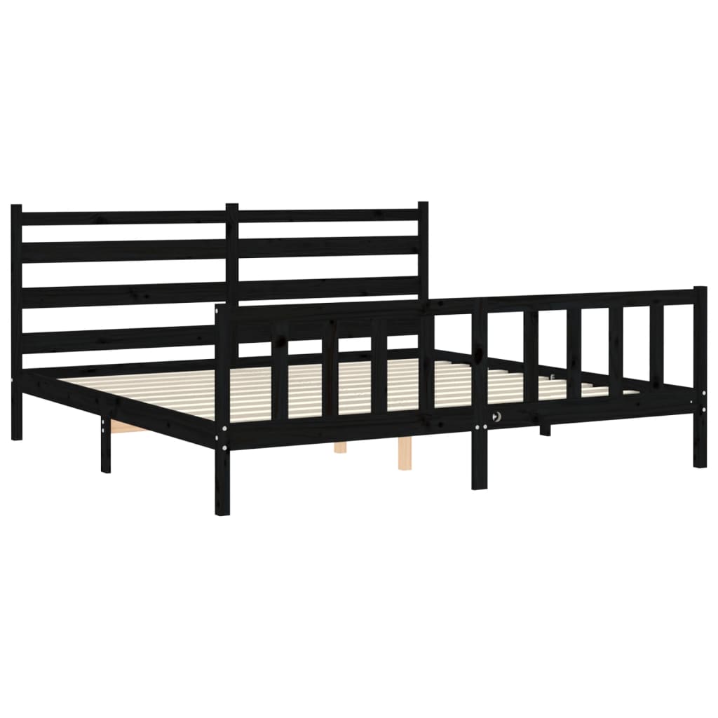 Bed Frame with Headboard Black 183x203 cm King Solid Wood