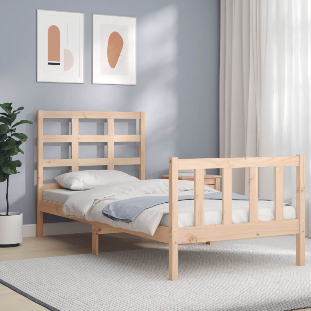 Bed Frame With Headboard 92X187 Cm Single Size Solid Wood