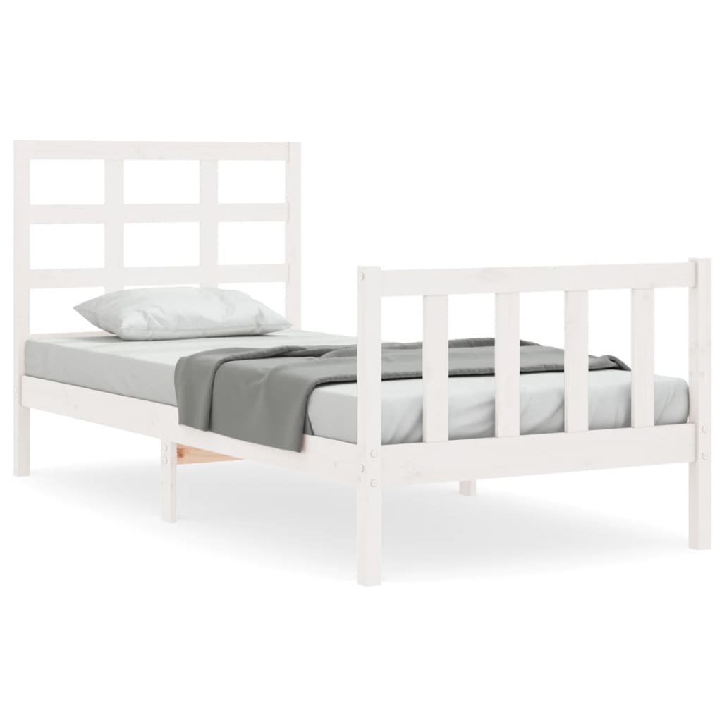 Bed Frame with Headboard White 92x187 cm Single Size Solid Wood