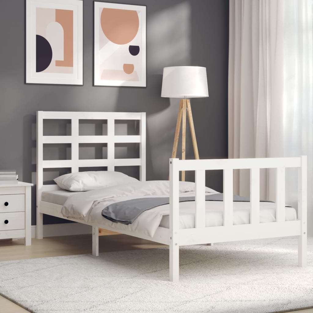 Bed Frame with Headboard White 92x187 cm Single Size Solid Wood