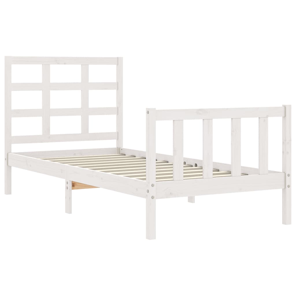 Bed Frame with Headboard White 92x187 cm Single Size Solid Wood