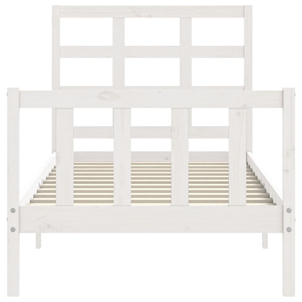 Bed Frame with Headboard White 92x187 cm Single Size Solid Wood