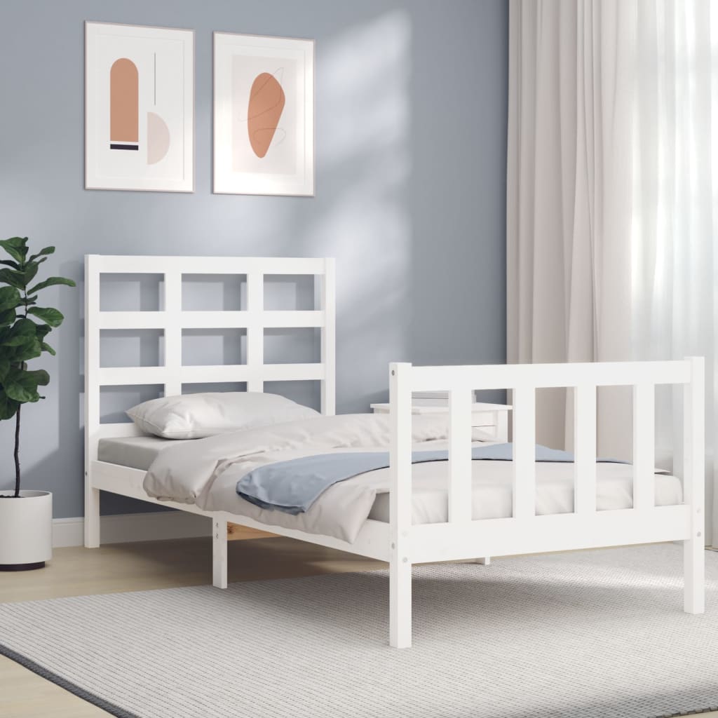 Bed Frame With Headboard 92X187 Cm Single Size Solid Wood