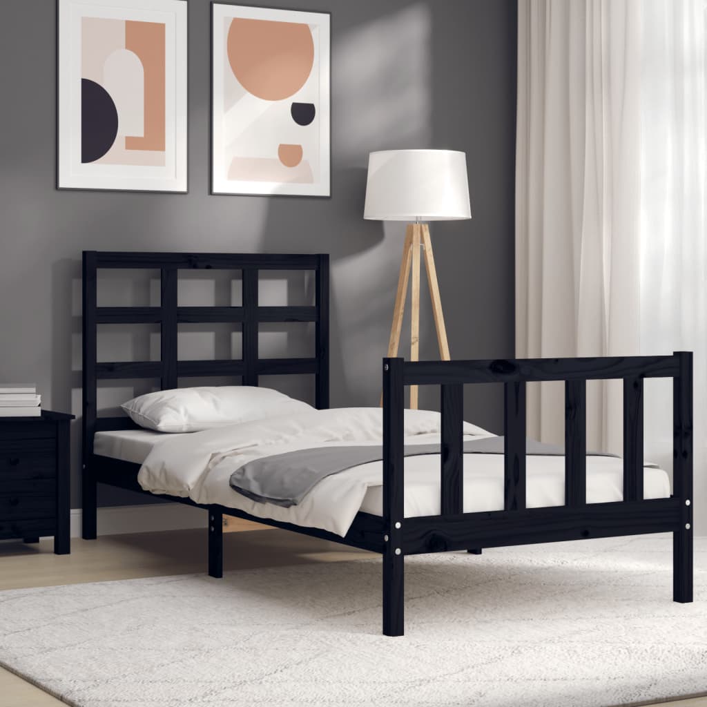 Bed Frame With Headboard 92X187 Cm Single Size Solid Wood