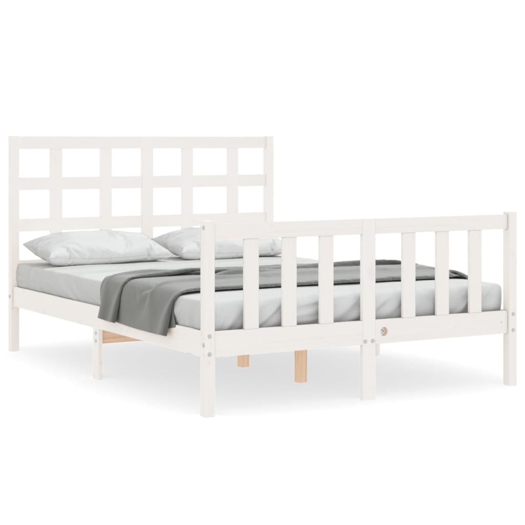 Bed Frame with Headboard White 137x187 cm Double Solid Wood