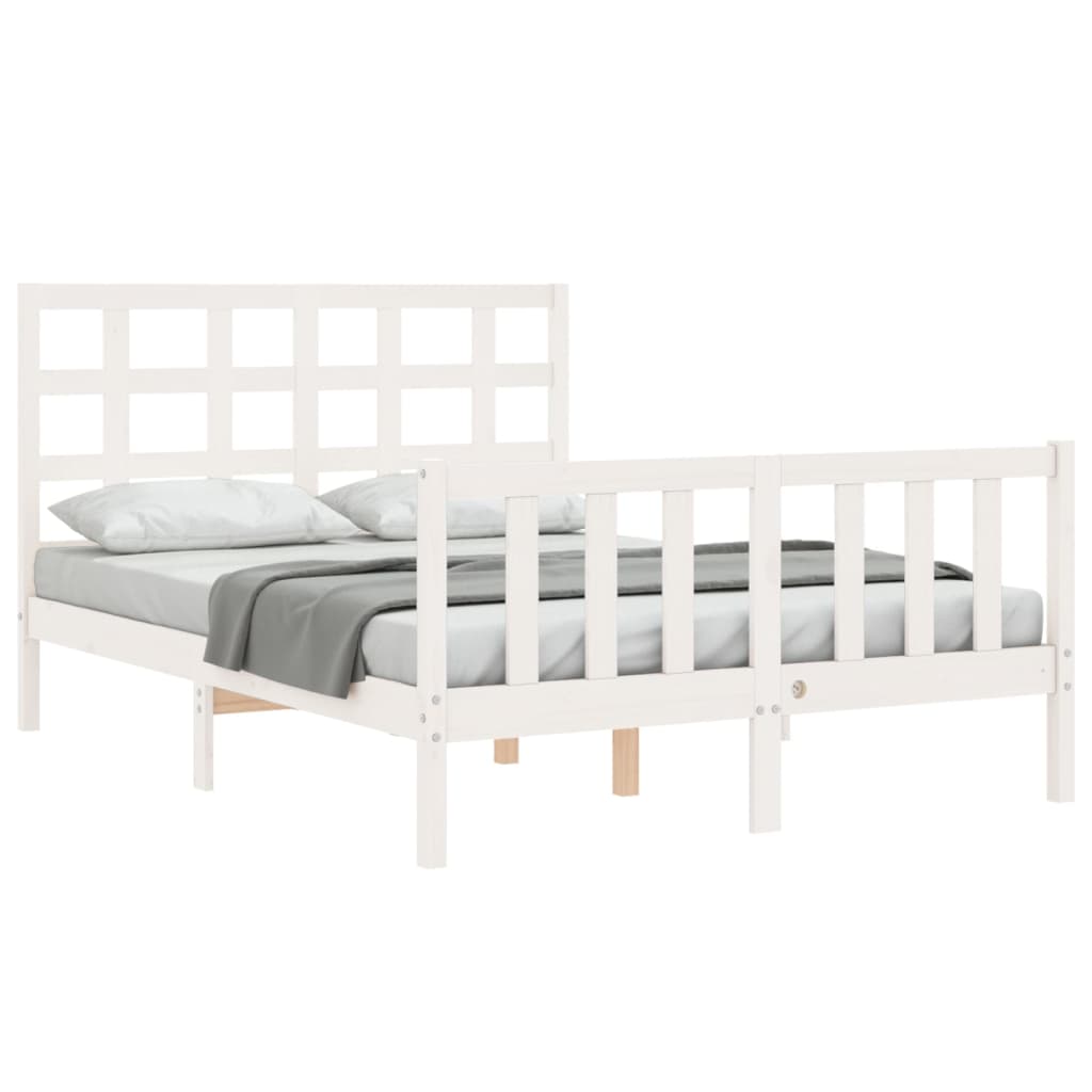 Bed Frame with Headboard White 137x187 cm Double Solid Wood