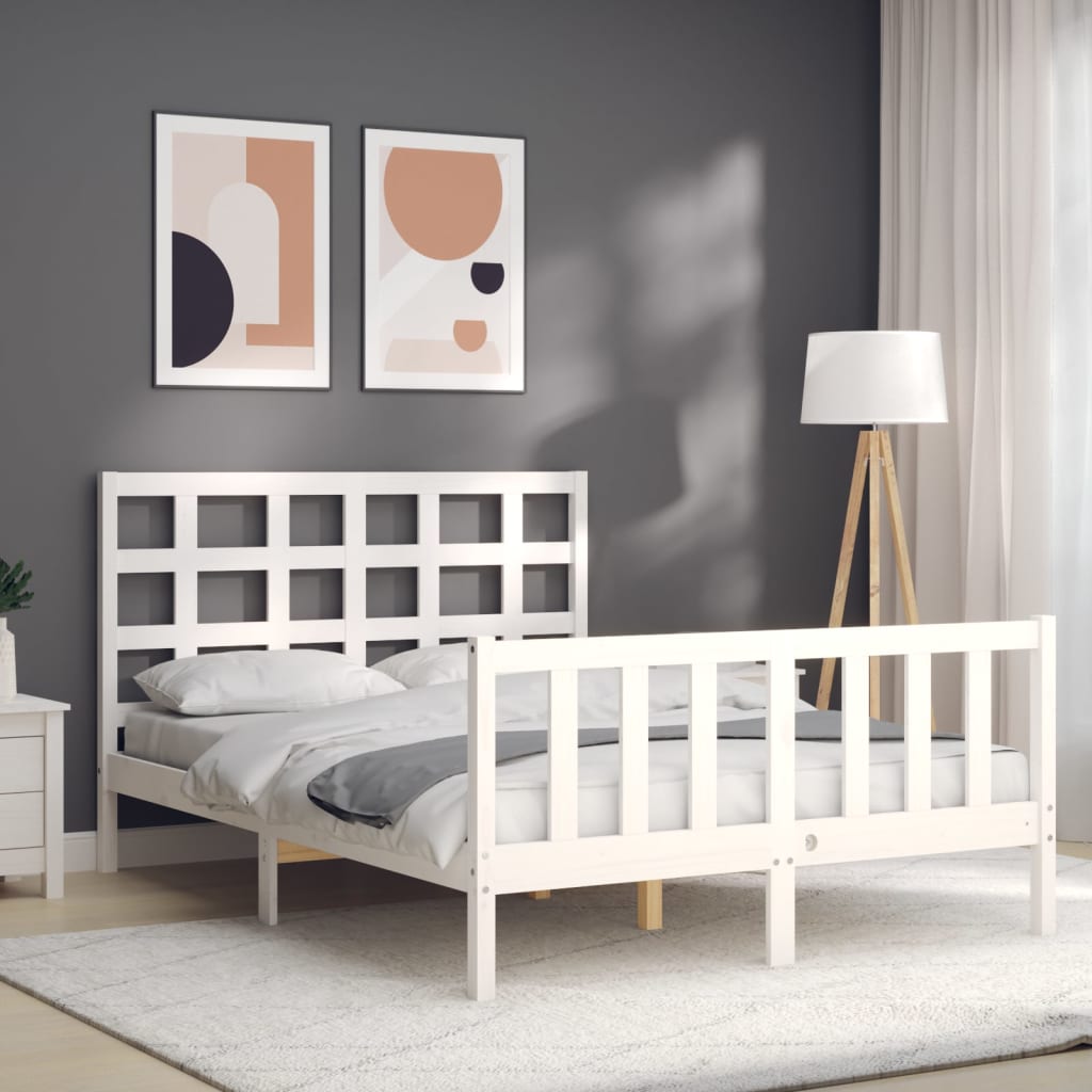 Bed Frame with Headboard White 137x187 cm Double Solid Wood