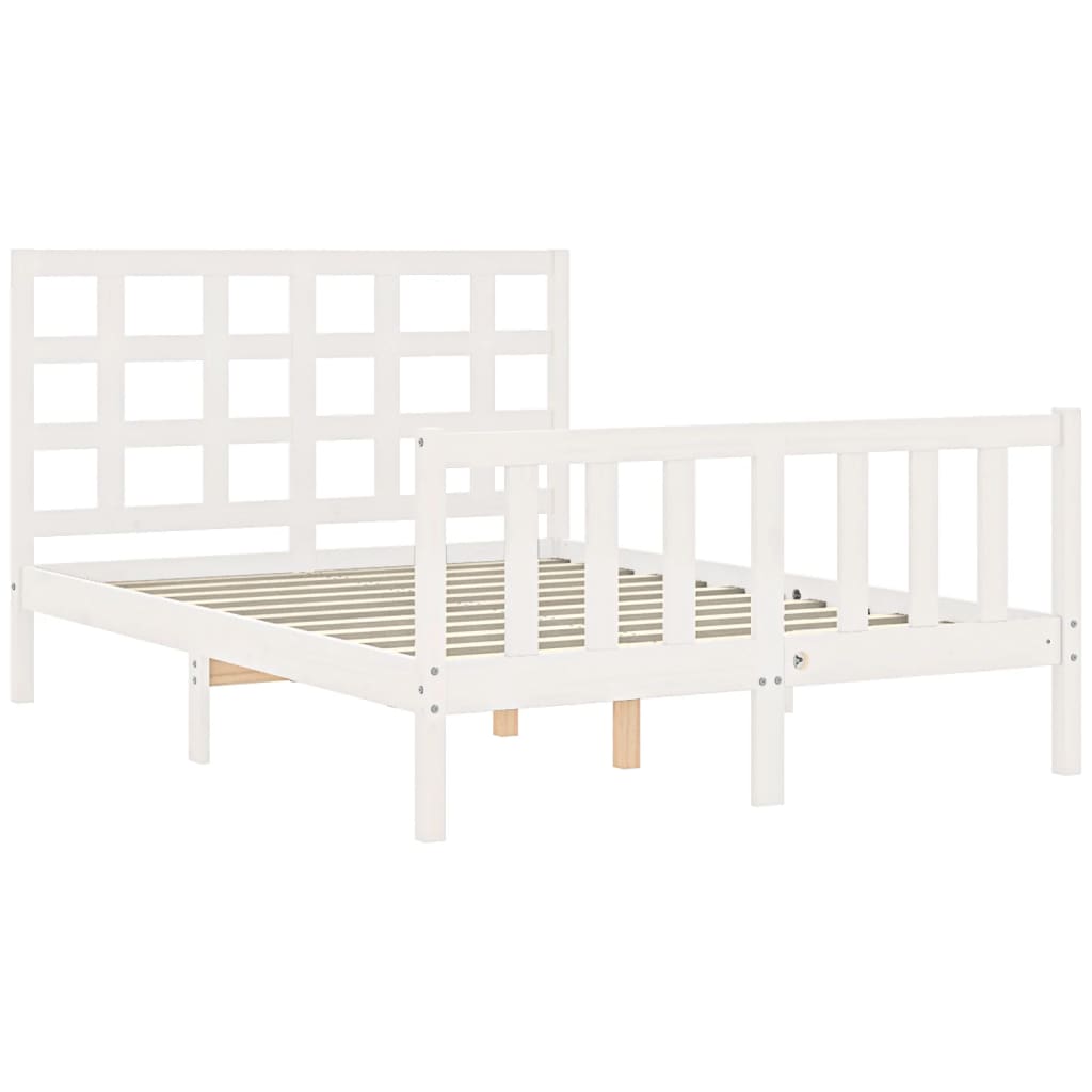 Bed Frame with Headboard White 137x187 cm Double Solid Wood