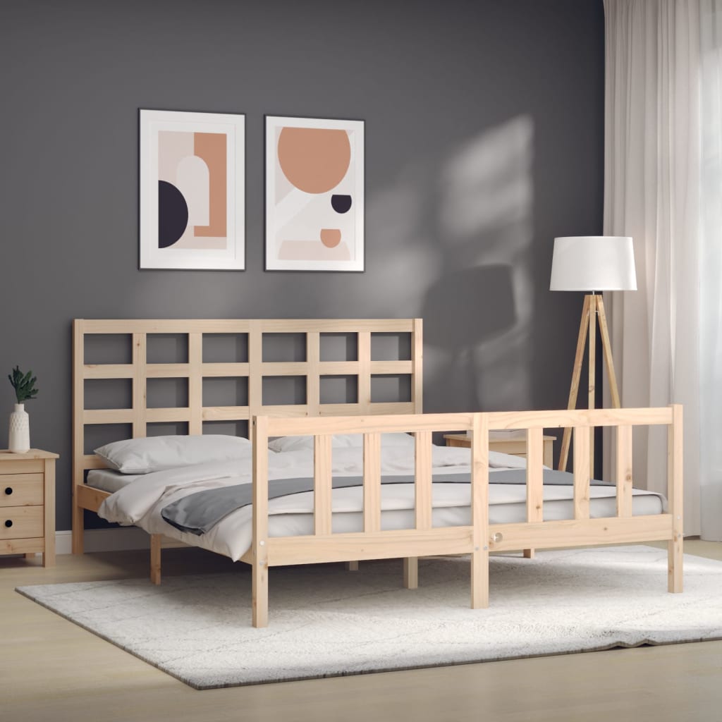 Bed Frame with Headboard 153x203 cm Queen Solid Wood