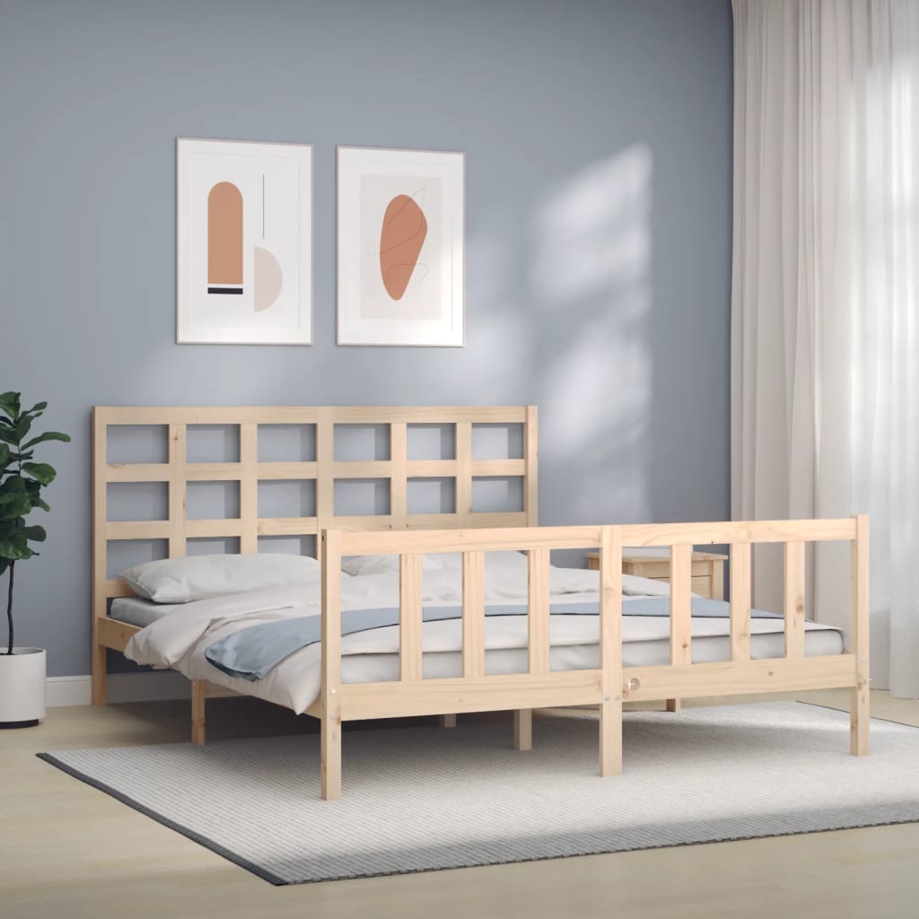 Bed Frame With Headboard 92X187 Cm Single Size Solid Wood