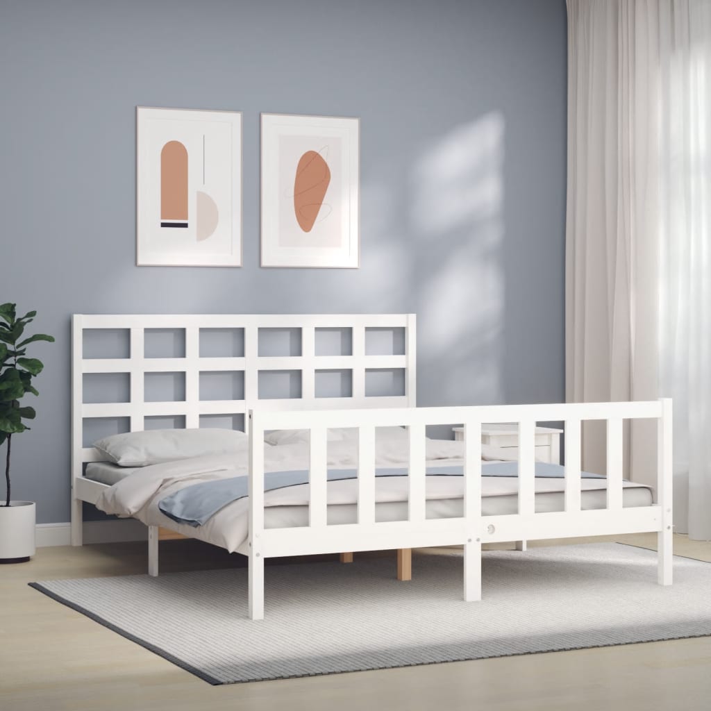 Bed Frame With Headboard 92X187 Cm Single Size Solid Wood