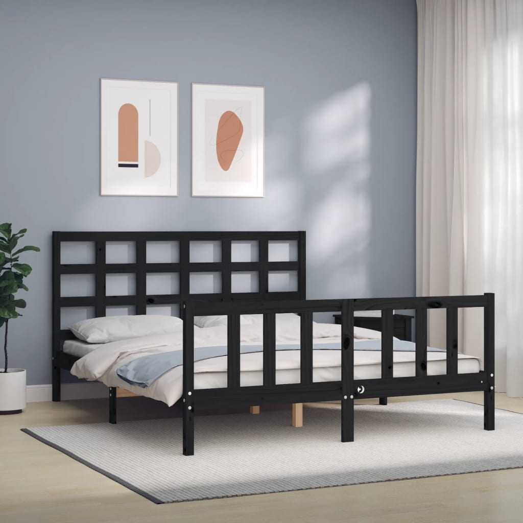 Bed Frame With Headboard 92X187 Cm Single Size Solid Wood