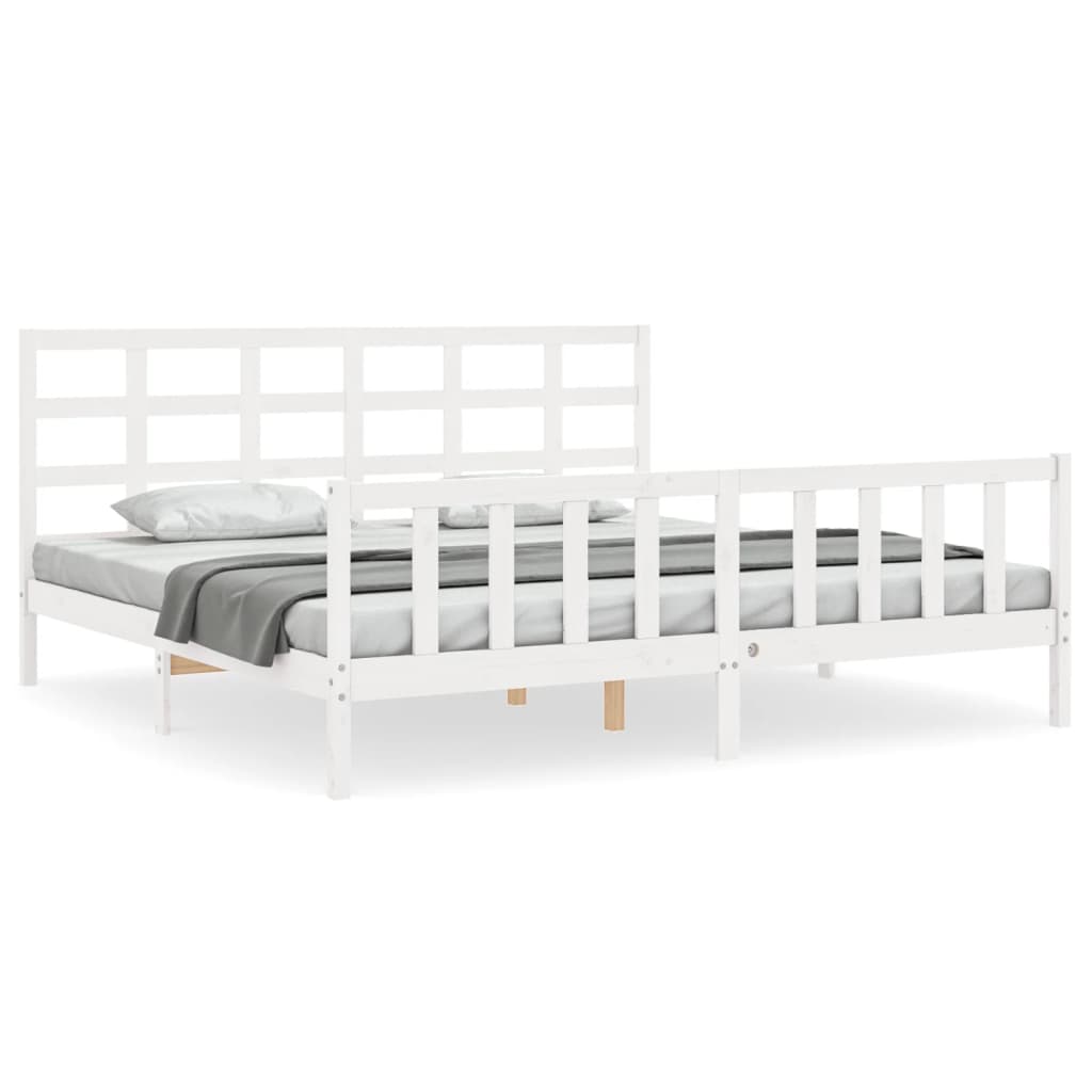 Bed Frame with Headboard White 183x203 cm King Solid Wood