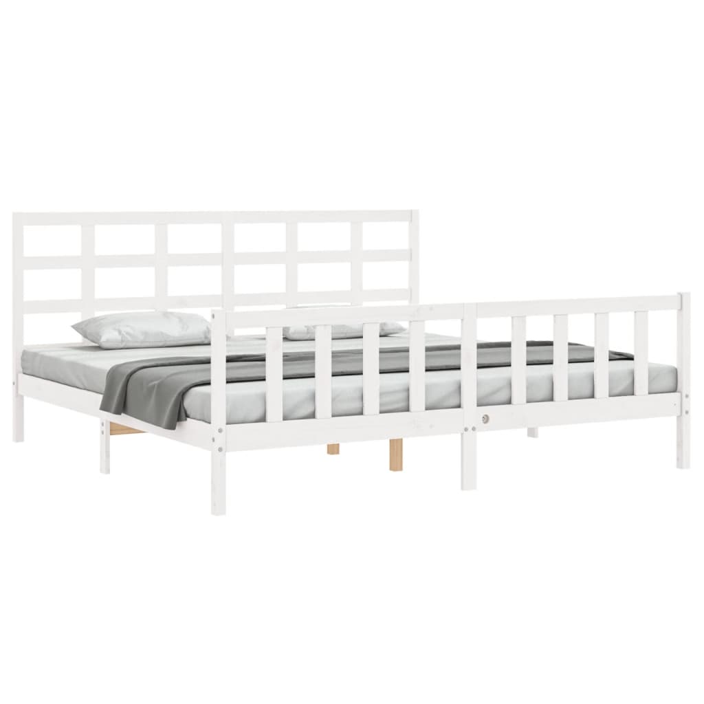 Bed Frame with Headboard White 183x203 cm King Solid Wood