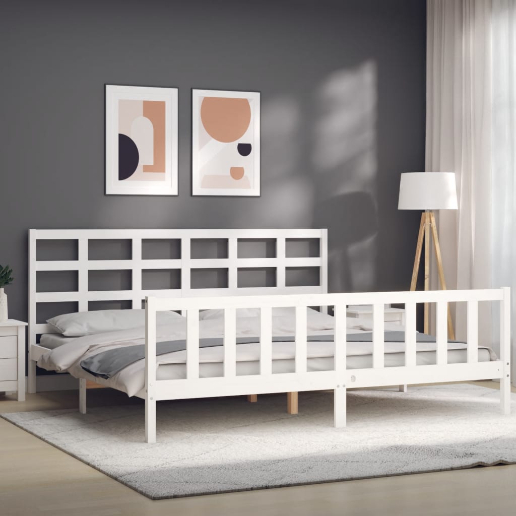 Bed Frame with Headboard White 183x203 cm King Solid Wood