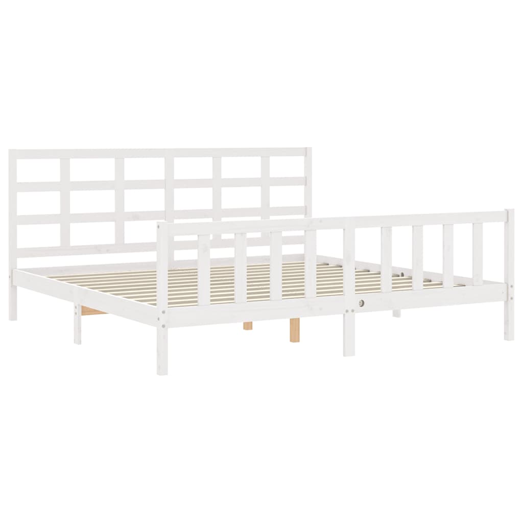 Bed Frame with Headboard White 183x203 cm King Solid Wood