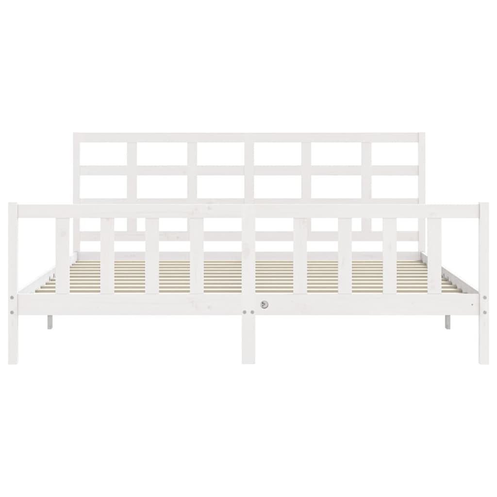 Bed Frame with Headboard White 183x203 cm King Solid Wood