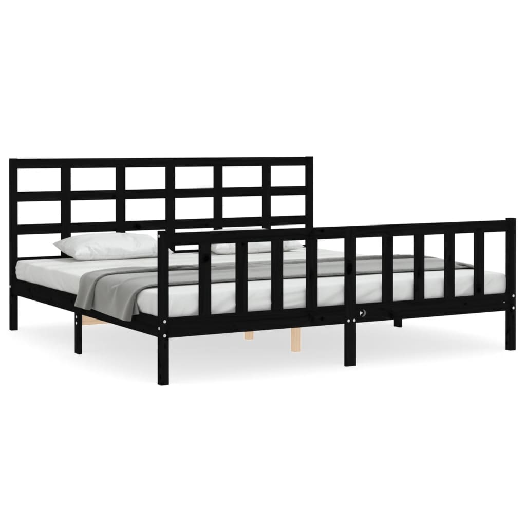 Bed Frame with Headboard Black 183x203 cm King Solid Wood