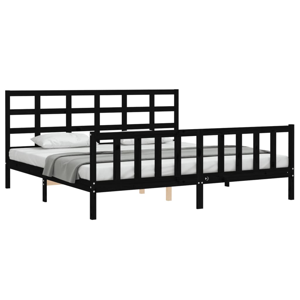 Bed Frame with Headboard Black 183x203 cm King Solid Wood