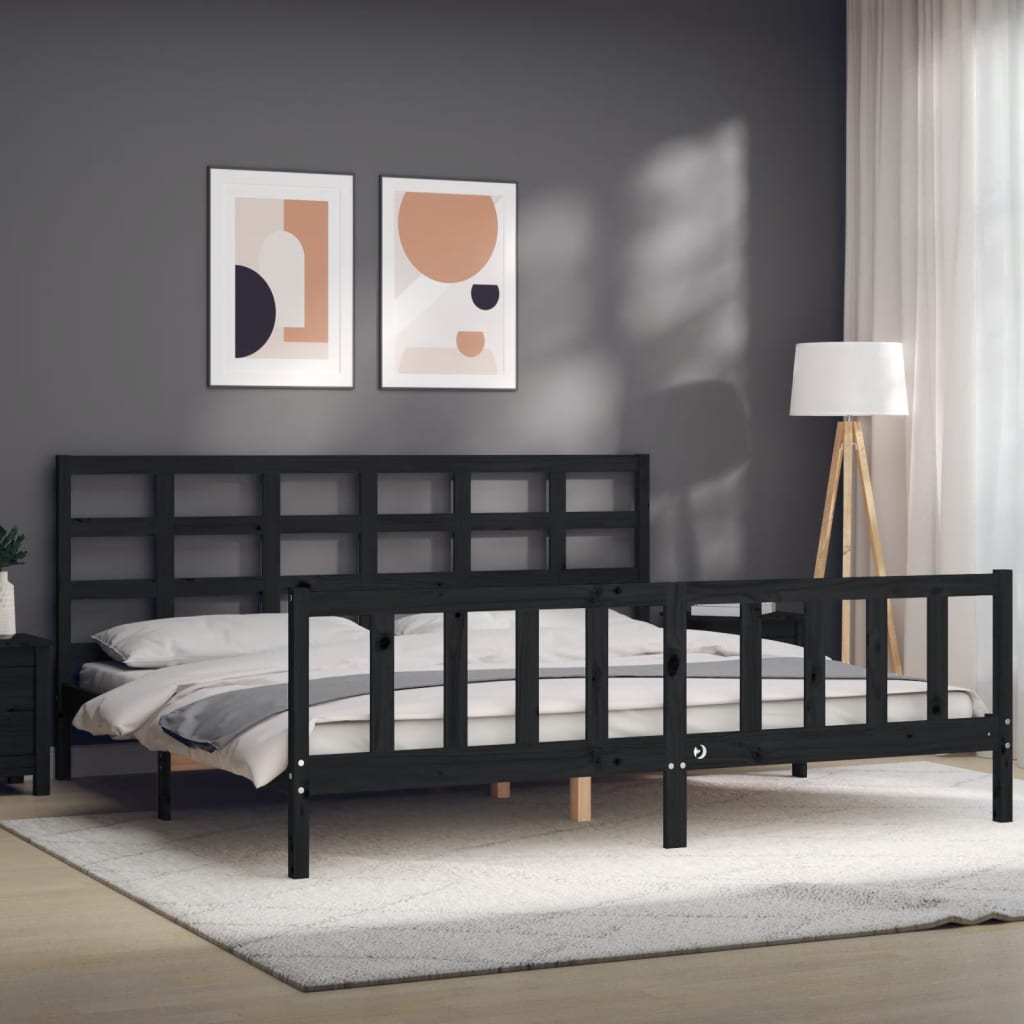 Bed Frame with Headboard Black 183x203 cm King Solid Wood