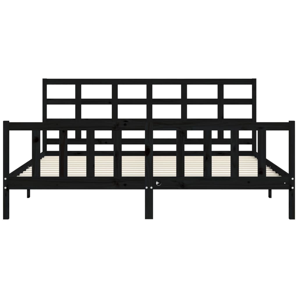 Bed Frame with Headboard Black 183x203 cm King Solid Wood