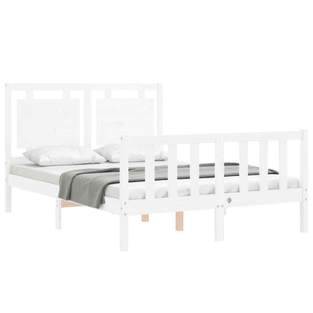 Bed Frame with Headboard White 137x187 cm Double Solid Wood