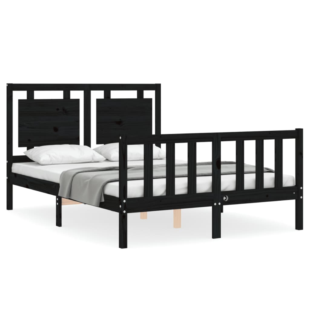 Bed Frame with Headboard Black 137x187 cm Double Solid Wood