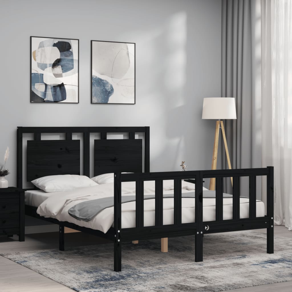 Bed Frame with Headboard Black 137x187 cm Double Solid Wood