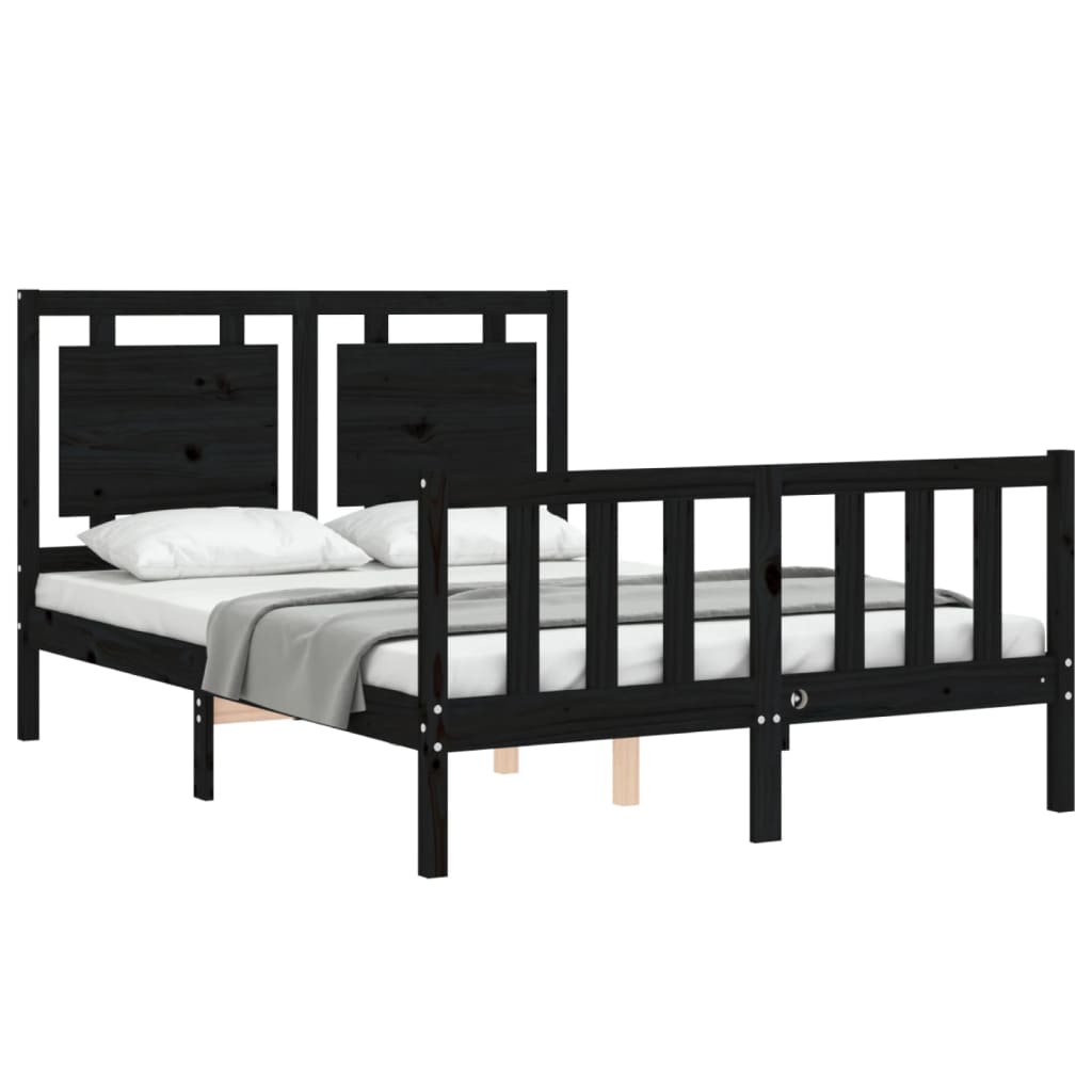 Bed Frame with Headboard Black 137x187 cm Double Solid Wood