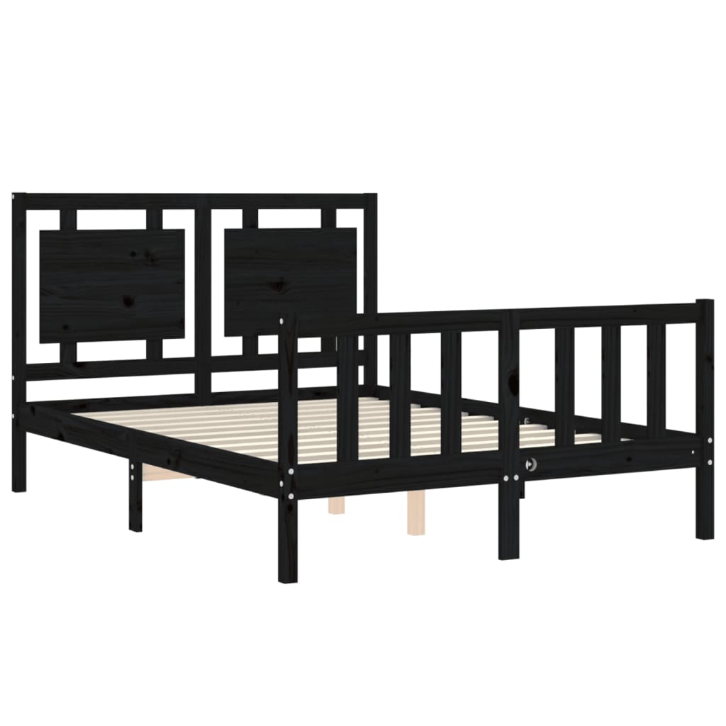 Bed Frame with Headboard Black 137x187 cm Double Solid Wood