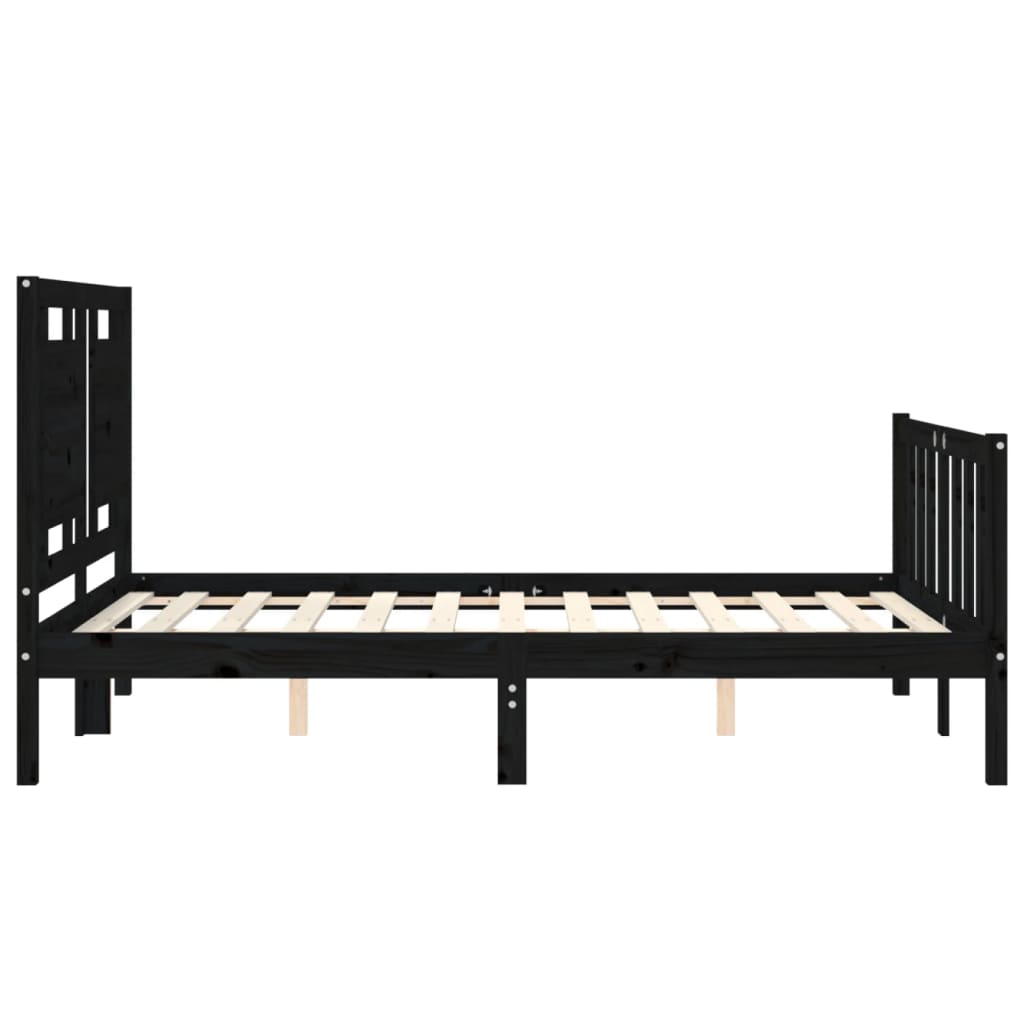 Bed Frame with Headboard Black 137x187 cm Double Solid Wood