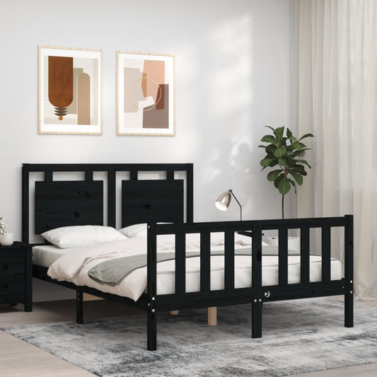 Bed Frame with Headboard Black 137x187 cm Double Solid Wood